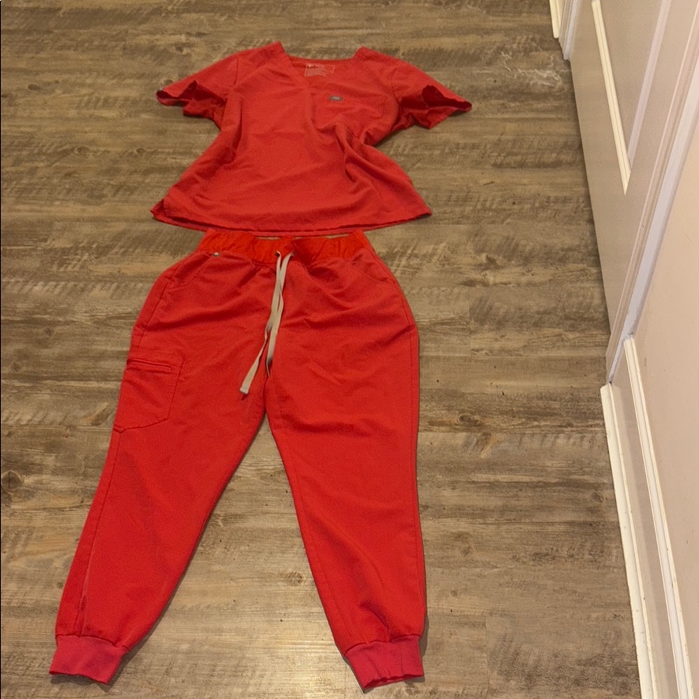FIGS scrub set neon red